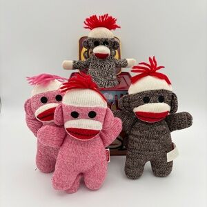 Schylling Sock Monkey Bundle Sock Monkey Jack in the Box & 3 Stuffed Friends